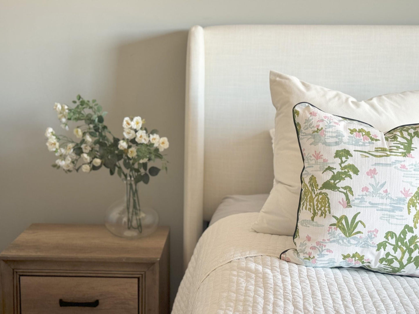 Pink & Green Toile Pillow Cover - Grandmillennial Chinoiserie Decor Side