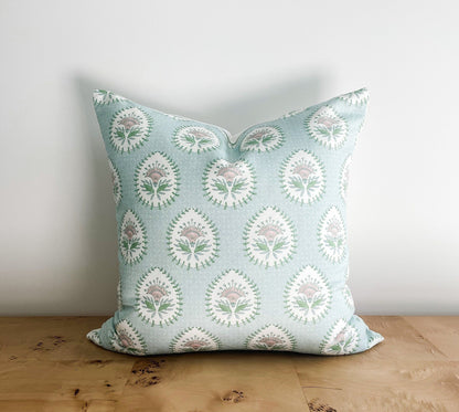 Danika Herrick Blue Daphne Floral Block Print Pillow Cover