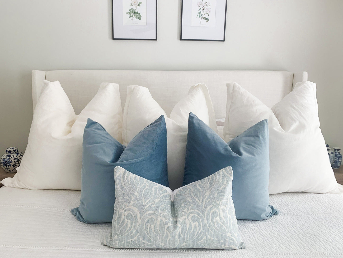 Blue Paisley Floral Pillow Cover Group