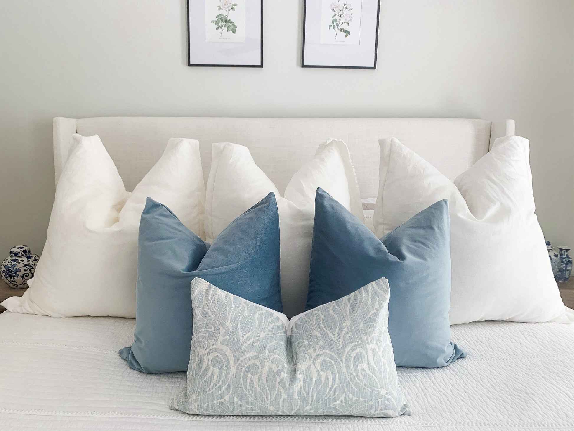 Blue Paisley Floral Pillow Cover Group