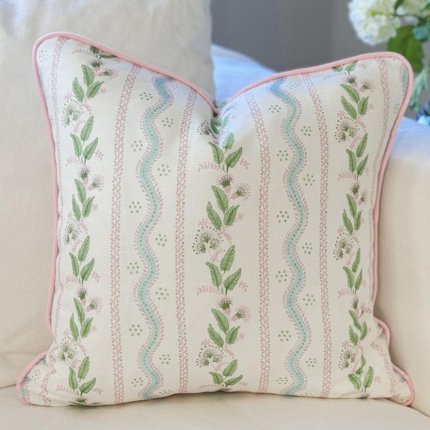 Danika Herrick Pink Vines Floral Pillow Cover in Performance Linen