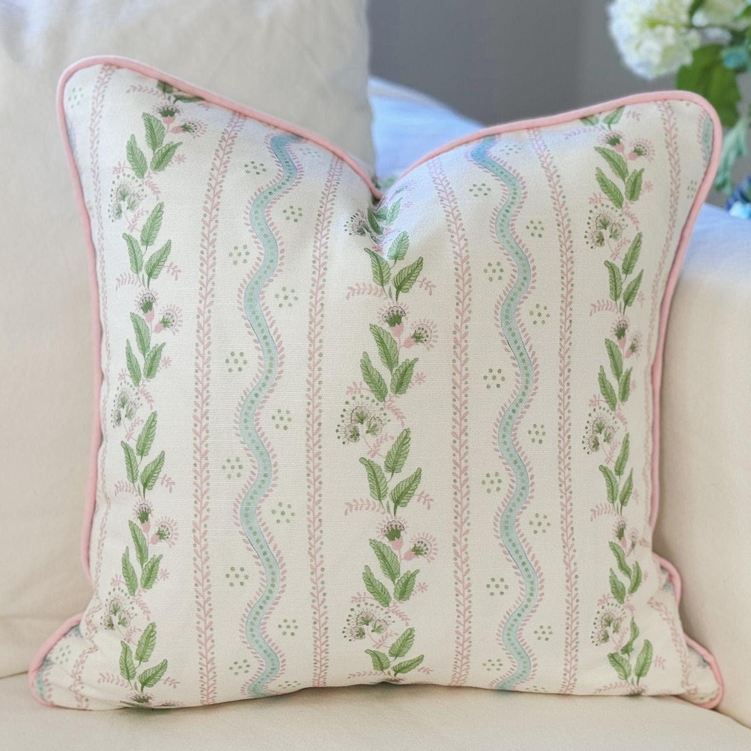 Danika Herrick Pink Vines Floral Pillow Cover in Performance Linen