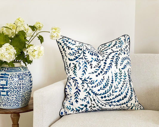 Serena & Lily Navy Priano Floral Pillow Cover - Coastal Grandmillenial Decor