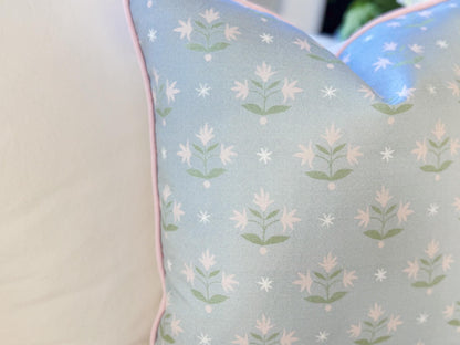 Danika Herrick Thistle Blue Floral Block Print Pillow Cover