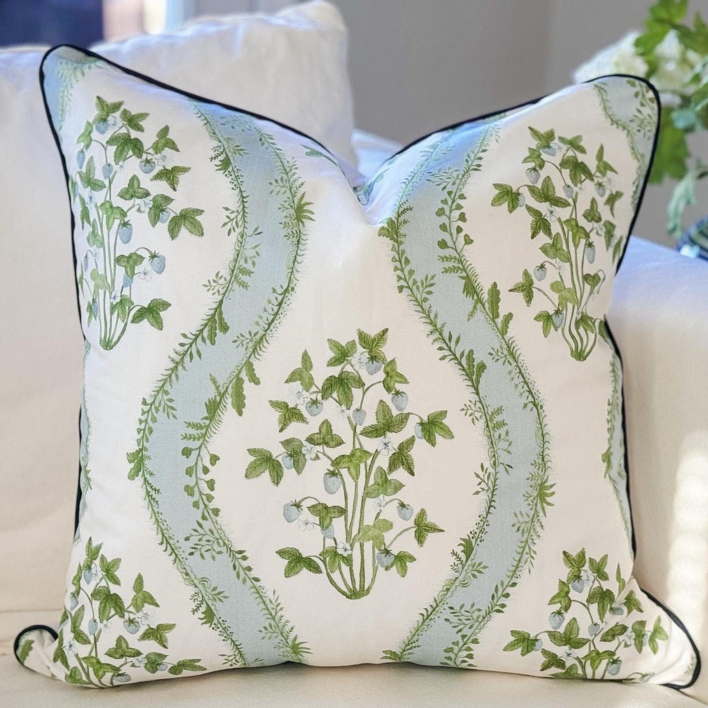 Danika Herrick Strawberry Stripe Floral Pillow Cover - Grandmillennial Decor