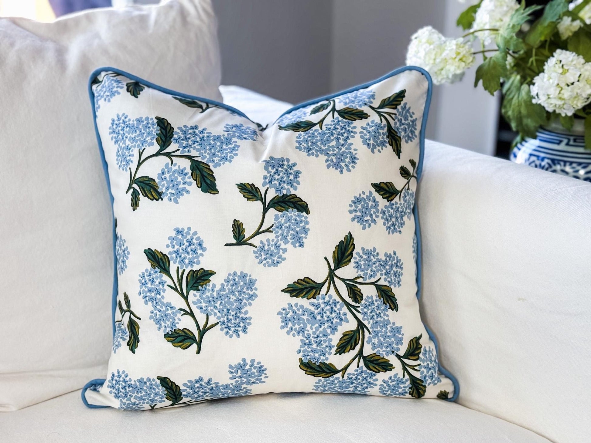 Rifle Paper Co. Hydrangea Floral Pillow Cover in White
