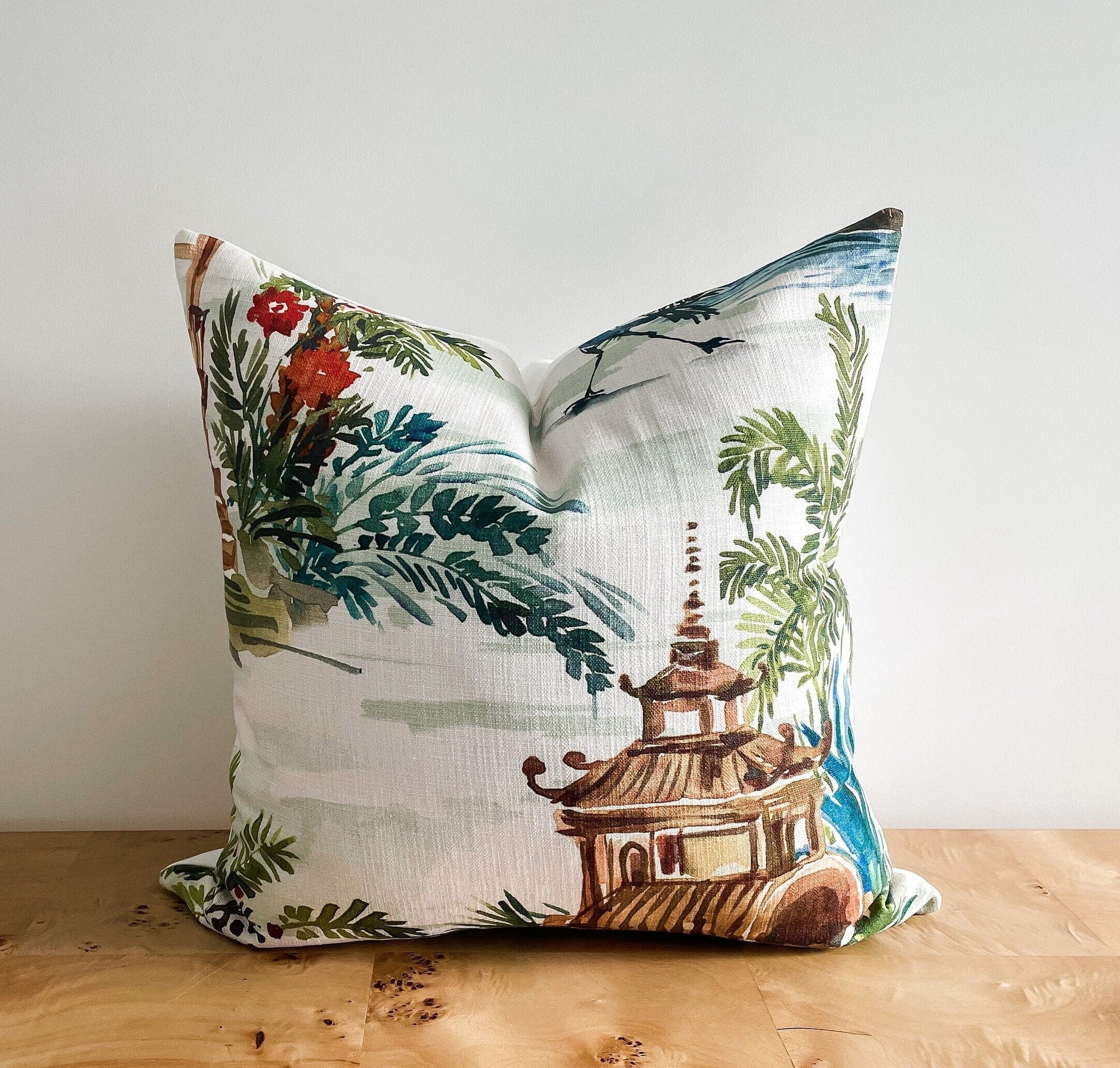 Emperor Palm Pagoda Pillow Cover White Background