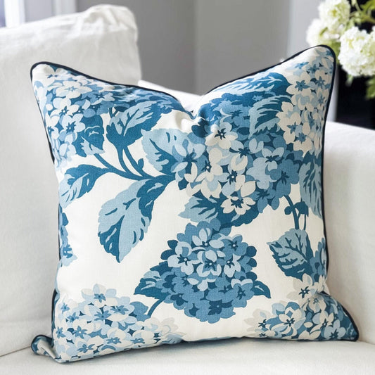 Blue Summer Wind Hydrangea Floral Pillow Cover 