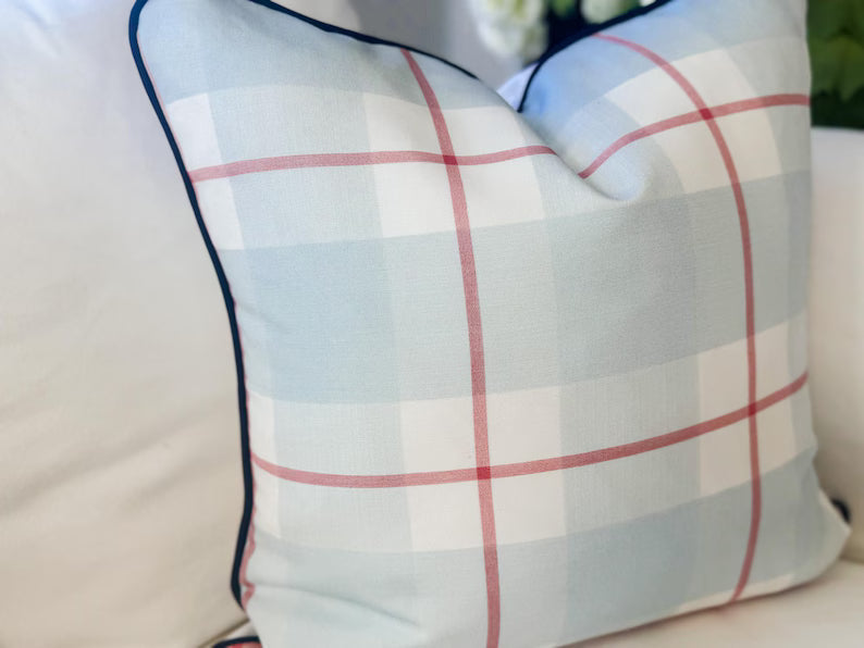 Danika Herrick Blue & Red Plaid Pillow Cover left side