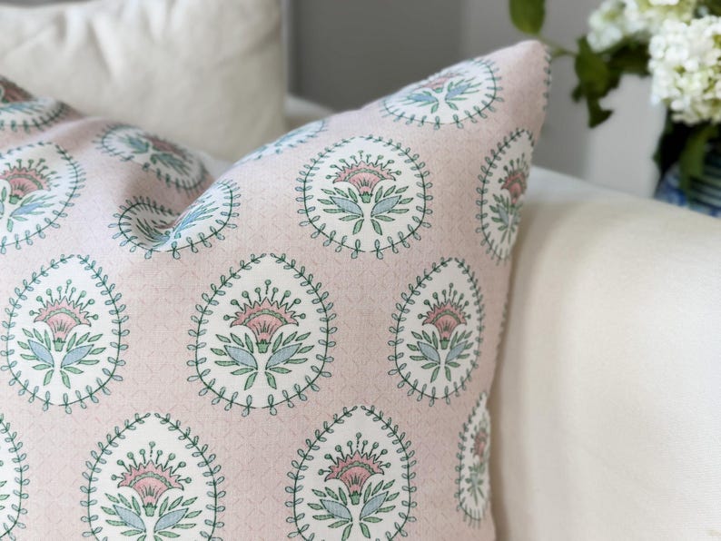 Danika Herrick PINK Daphne Floral Block Print Pillow Corner