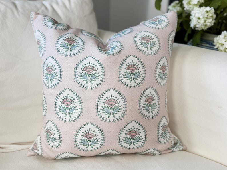 Danika Herrick PINK Daphne Floral Block Print Pillow Cover 