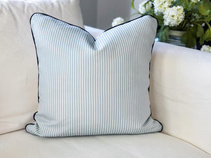 Danika Herrick Blue Tiny Ticking Stripe Pillow Cover
