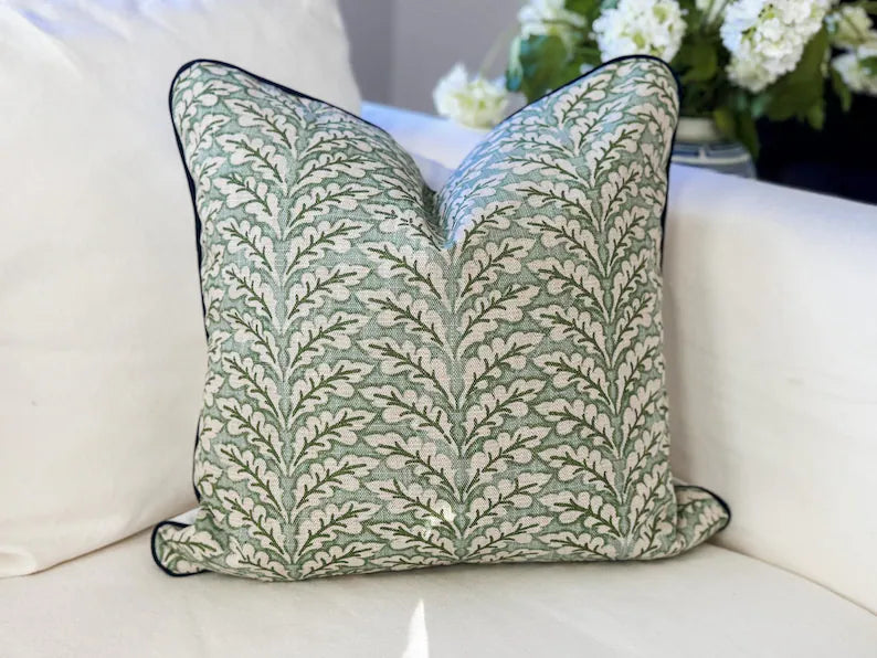 Blooming Green Leaf Pillow Cover white sofa