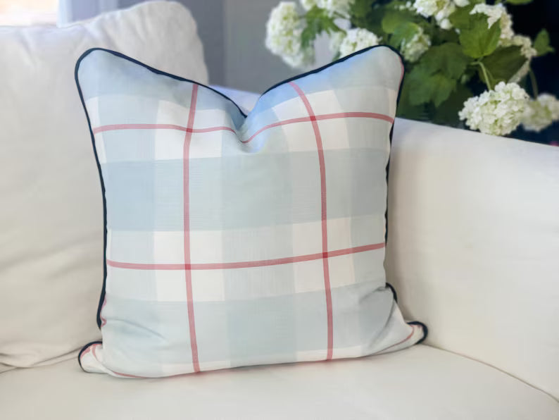 Danika Herrick Blue & Red Plaid Pillow Cover