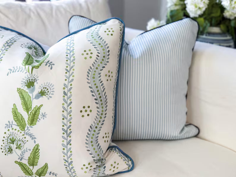 Danika Herrick Blue Tiny Ticking Stripe Pillow Cover two pillow