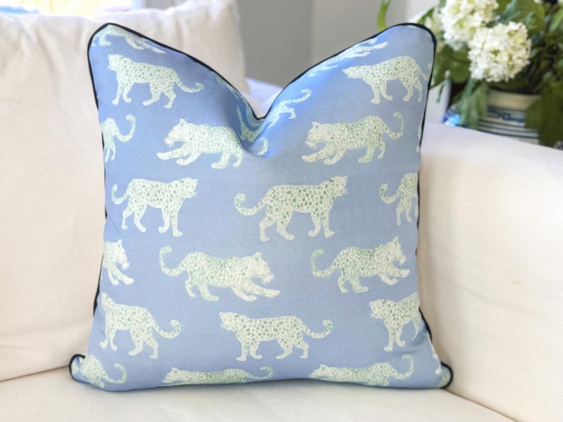 Danika Herrick Green Jaguar Animal Print Pillow Cover sofa background