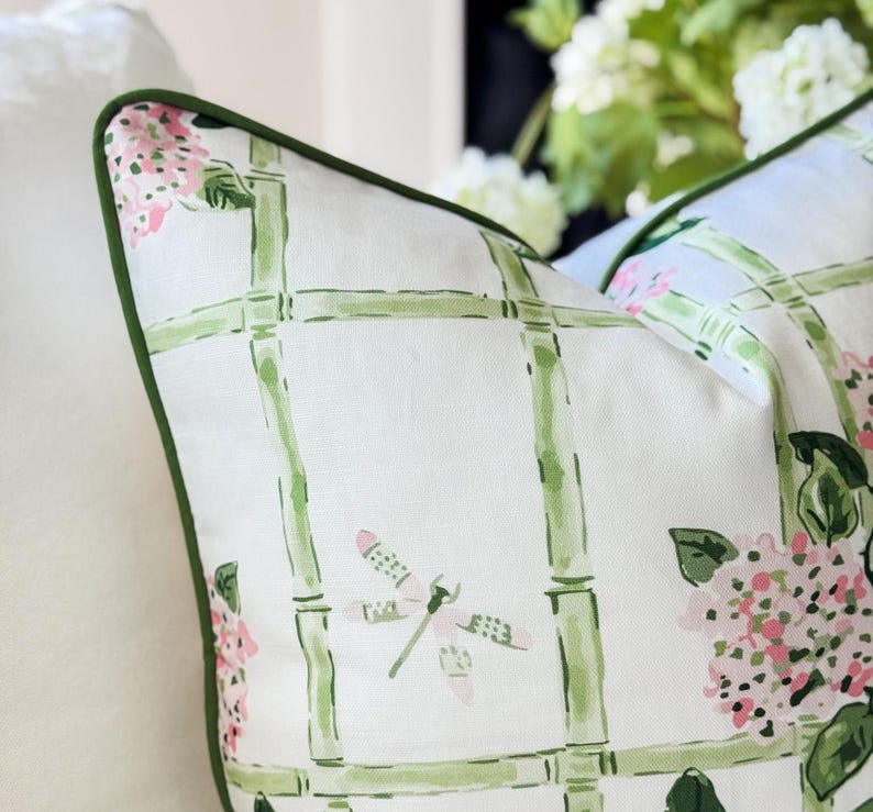 Evelyn Henson Hydrangea Trellis Pillow Cover - Coastal Grandmillenial Decor