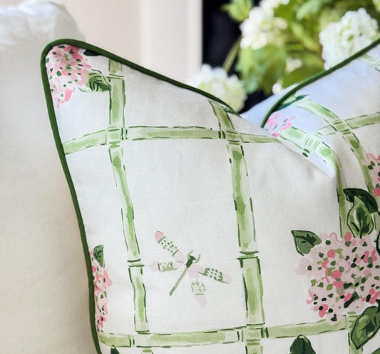 Evelyn Henson Hydrangea Trellis Pillow Cover - Coastal Grandmillenial Decor