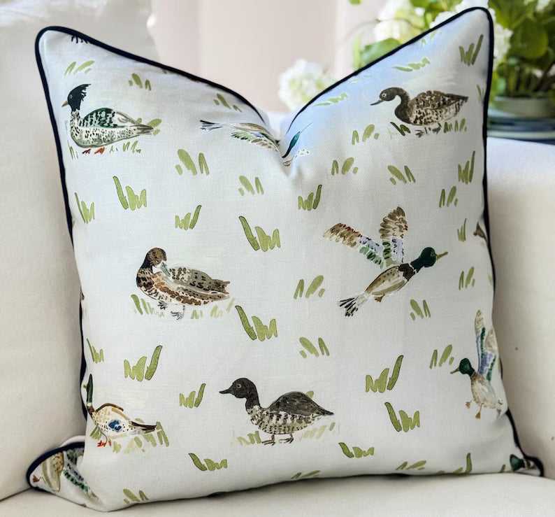 Evelyn Henson Mallards Mint Pillow Cover - Coastal Grandmillenial Decor