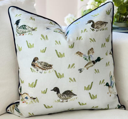 Evelyn Henson Mallards Mint Pillow Cover - Coastal Grandmillenial Decor