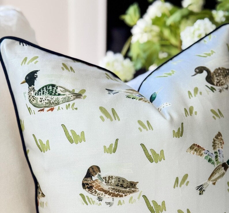 Evelyn Henson Mallards Mint Pillow Cover - Coastal Grandmillenial Decor