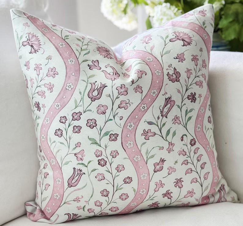 Whitney English Ellen Squiggle Pink Floral Pillow Cover - Grandmillenial Decor