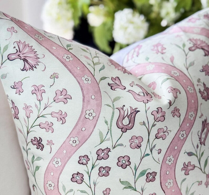 Whitney English Ellen Squiggle Pink Floral Pillow Cover - Grandmillenial Decor