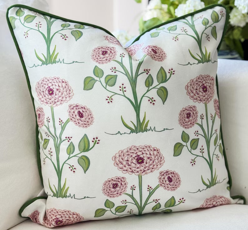 Whitney English Pink Mum Floral Pillow Cover - Grandmillennial Decor