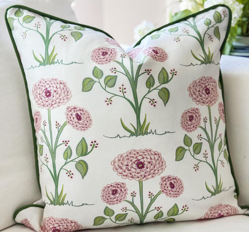 Whitney English Pink Mum Floral Pillow Cover - Grandmillennial Decor