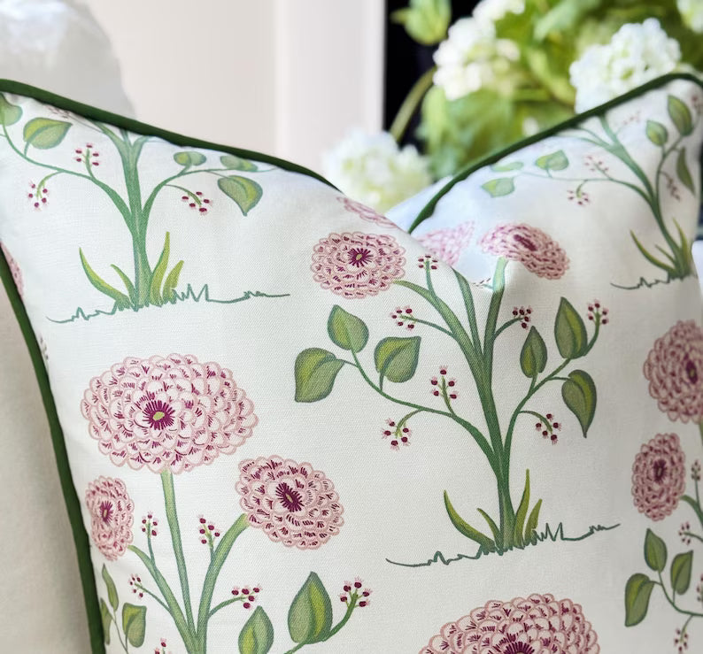 Whitney English Pink Mum Floral Pillow Cover - Grandmillennial Decor