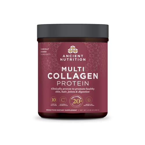 Ancient Nutrition Collagen Powder Protein with Probiotics, Multi Collagen Protein, Unflavored, 60 Servings, Hydrolyzed Collagen Peptides Supports Skin and Gut Health, Joint Supplement, 21.38oz