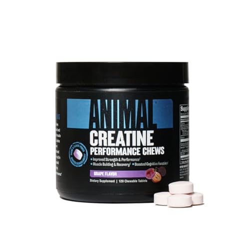 Animal Creatine Chews Tablets - Enhanced Creatine Monohydrate with AstraGin to Improve Absorption, Sea Salt for Added Pumps, Delicious and Convenient Chewable Tablets - Grape