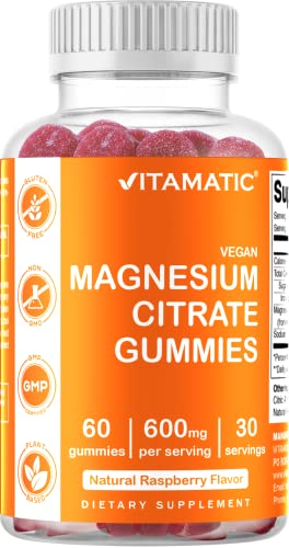 3 Pack - Vitamatic Magnesium Gummies 600mg per Serving - 60 Vegan Gummies - Promotes Healthy Relaxation, Muscle, Bone, & Energy Support