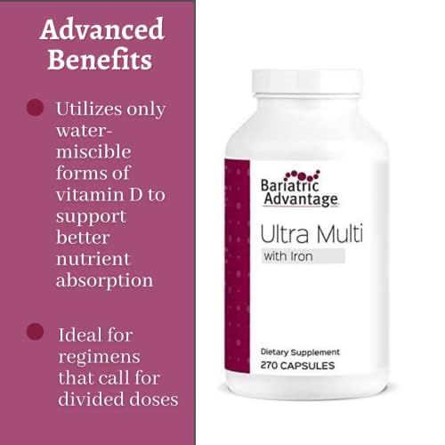 Bariatric Advantage Ultra Multi with Iron, High Potency Daily Multivitamin for Bariatric Surgery Patients with 22 Essential Vitamins and Nutrients - 270 Capsules, 90 Servings