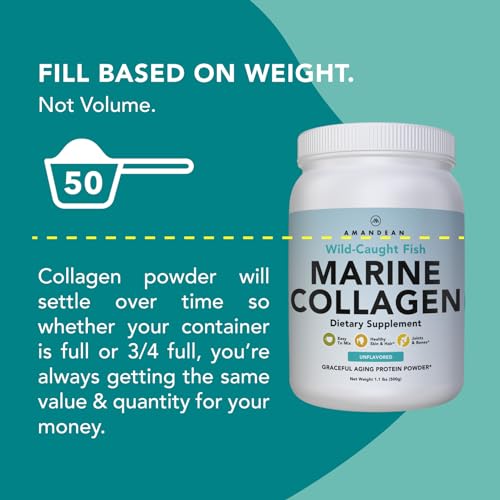 AMANDEAN Marine Collagen Peptides Powder. 500g Wild-Caught Hydrolyzed Fish Collagen Supplement for Women & Men. Type 1 & 3 Collagen Protein. Amino Acids for Skin, Hair, Nails & Graceful Aging.