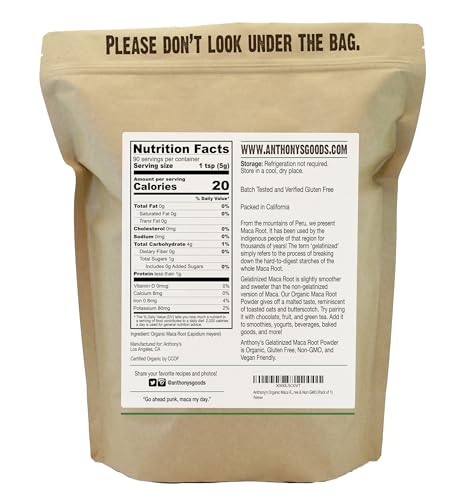 Anthony's Organic Maca Root Powder, 1 lb, Gelatinized for Enhanced Bioavailability, Gluten Free & Non GMO (Pack of 1)