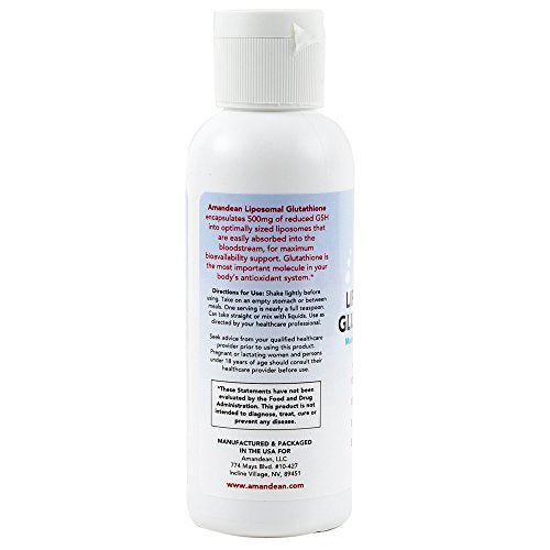 AMANDEAN Liposomal Glutathione Supplement | Liquid Reduced Setria 500mg | Immune Support, Brain Health, Healthy Aging, Detox, Skin Health | Non-GMO Sunflower Lecithin | Soy-Free & Vegan