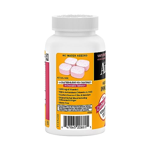 Airborne 1000mg Vitamin C with Zinc, Immune Support Supplement with Powerful Antioxidants Vitamins A C & E - 116 Chewable Tablets, Very Berry Flavor