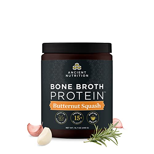 Ancient Nutrition Bone Broth Protein Powder, Butternut Squash, Grass-Fed Chicken and Beef Bone Broth Powder, 15g Protein Per Serving, Supports a Healthy Gut, 15 Servings