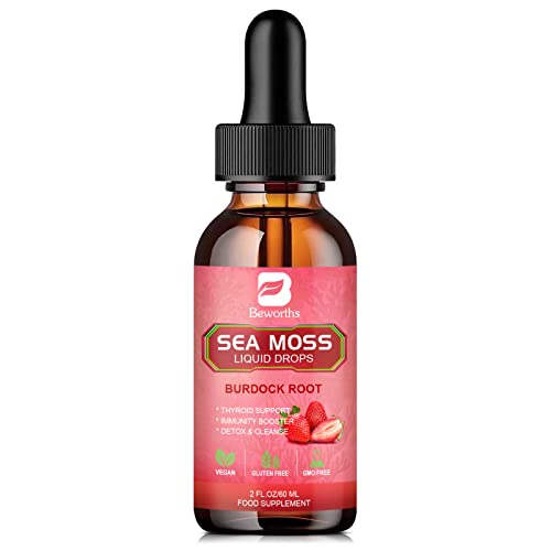 B BEWORTHS Sea Moss Liquid Drops - Organic Irish Sea Moss Gel with Burdock Root Supplement, Seamoss Gel for Immune Support, Joint & Thyroid Support, Detox Cleanse & Digestion Support