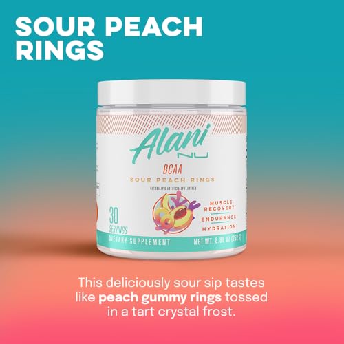 Alani Nu BCAA SOUR PEACH RING | Branch Chain Essential Amino Acids | 2:1:1 Formula | Supplement Powder | Muscle Recovery Vitamins for Post-Workout | 30 Servings