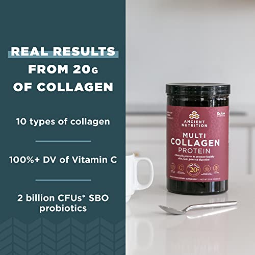 Ancient Nutrition Collagen Powder Protein with Probiotics, Multi Collagen Protein, Unflavored, 60 Servings, Hydrolyzed Collagen Peptides Supports Skin and Gut Health, Joint Supplement, 21.38oz