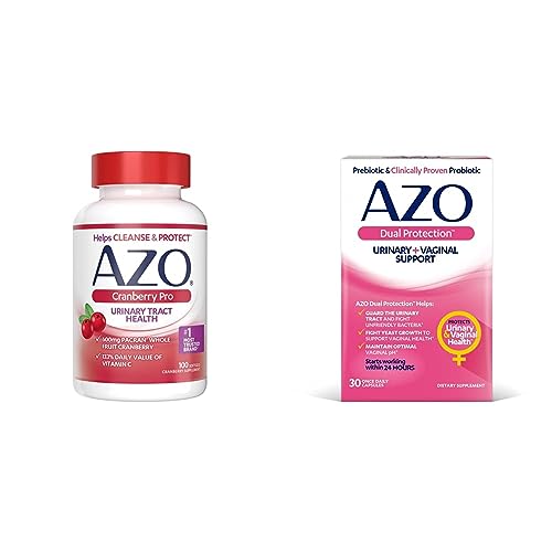 AZO Cranberry Pro Urinary Tract Health Supplement 600mg PACRAN, 1 Serving = More Than 1 Glass of Cranberry Juice 100 CT + Dual Protection, Urinary + Vaginal Support* 30 Count