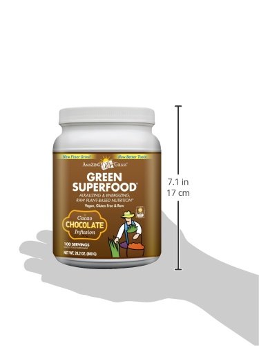 Amazing Grass Greens Blend Superfood: Super Greens Powder Smoothie Mix with Organic Spirulina, Beet Root Powder, Chlorella, Prebiotics & Probiotics, Chocolate, 100 Servings (Packaging May Vary)