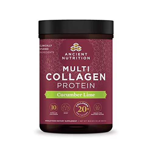 Ancient Nutrition Collagen Powder Protein, Multi Collagen Protein, Cucumber Lime, Hydrolyzed Collagen Peptides Supports Skin and Nails, Joint Supplement,18.7oz