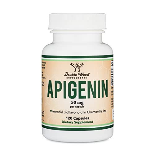 Apigenin Supplement - 50mg per Capsule, 120 Count (Powerful Bioflavonoid Found in Chamomile Tea for Relaxation, Sleep, and Mood) Senolytic Flavonols for Aging Manufactured in The USA by Double Wood