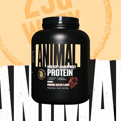 Animal Whey Isolate Whey Protein Powder – Loaded for Post Workout and Recovery – Low Sugar with Highly Digestible - Brownie Batter - 4 Pounds