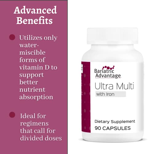 Bariatric Advantage Ultra Multi with Iron, High Potency Daily Multivitamin for Bariatric Surgery Patients with 22 Essential Vitamins and Nutrients - 90 Capsules, 30 Servings