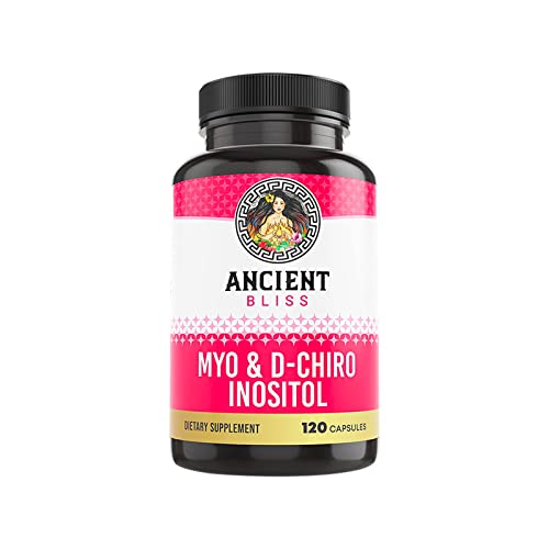 Ancient Bliss Myo & D-Chiro Inositol Supplement, 40 to 1 Ratio, Helps in Ovarian Function Support for Women, Vitamin B8 Helps to Regulate Menstrual Cycle, 2050mg per Serving, 120 Vegan Capsules