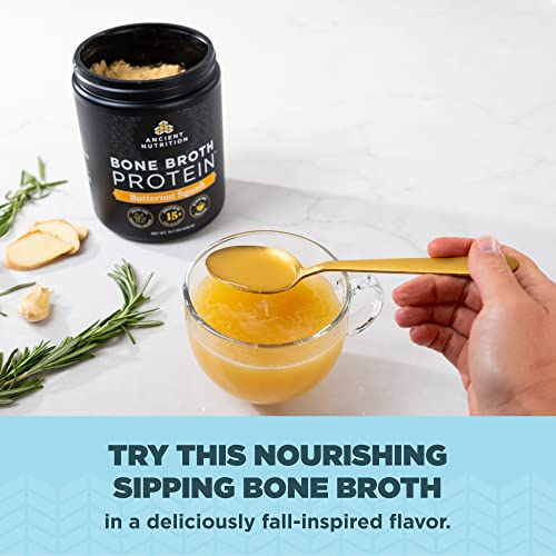 Ancient Nutrition Bone Broth Protein Powder, Butternut Squash, Grass-Fed Chicken and Beef Bone Broth Powder, 15g Protein Per Serving, Supports a Healthy Gut, 15 Servings